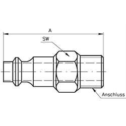 Stecknippel mit Außengewinde für Standard- und Sicherheits-Schnellkupplungen, Technische Zeichnung