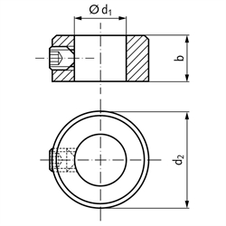 Stellring DIN 705 A Bohrung 10mm verzinkt Gewindestift mit Innensechskant nach DIN EN ISO 4027 (alte DIN 914), Technische Zeichnung