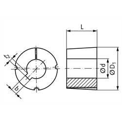 Taper-Spannbuchse 1008 Bohrung 25mm Sonder-Nuttiefe 1,3mm , Technische Zeichnung