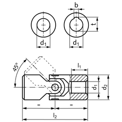 Einfach-Präzisions-Wellengelenke WER ähnlich DIN 808, Edelstahl, Technische Zeichnung