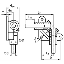 Winkelgetriebe mit Kegelrädern aus Polyacetal, Übersetzung 1:1, Technische Zeichnung