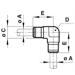 Winkelverbindung Rohr-Außendurchmesser 12mm , Technische Zeichnung