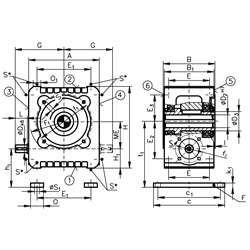 Schneckengetriebe ZM/I Ausführung HL Größe 63 i=40,0:1 optimiert für Handbetrieb (Betriebsanleitung im Internet unter www.maedler.de im Bereich Downloads), Technische Zeichnung