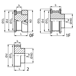 Zahnriemenräder MXL 025 (Mini-Pitch), Technische Zeichnung