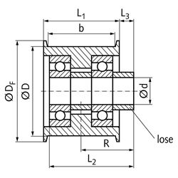 Spannrollen / Umlenkrollen TS für Riementriebe, Technische Zeichnung