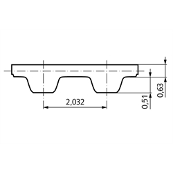 Zahnriemen MXL 012 (Mini-Pitch), Technische Zeichnung