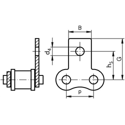 Federverschlussglied mit einseitiger Flachlasche 06 B-1-M1 , Technische Zeichnung