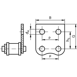 Federverschlussglieder mit Flachlaschen M2, breite Form, einseitig, rostfrei, Technische Zeichnung