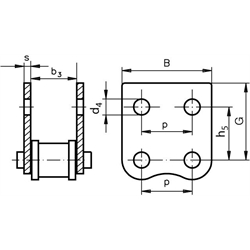 Federverschlussglieder mit Flachlaschen M2, breite Form, zweiseitig, rostfrei, Technische Zeichnung